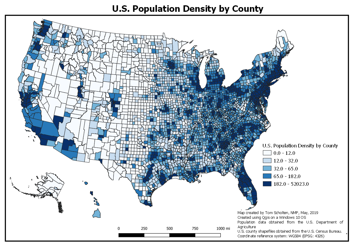 Map of Population Density by County